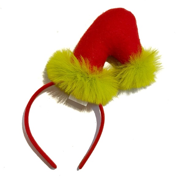 The Grinch Who Stole Christmas Dr Seuss Santa Hat Hair Headband Costume Red Fur - Picture 1 of 7